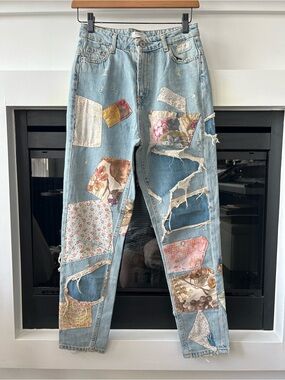 ZARA Patchwork Slim Straight Denim (100% Cotton)